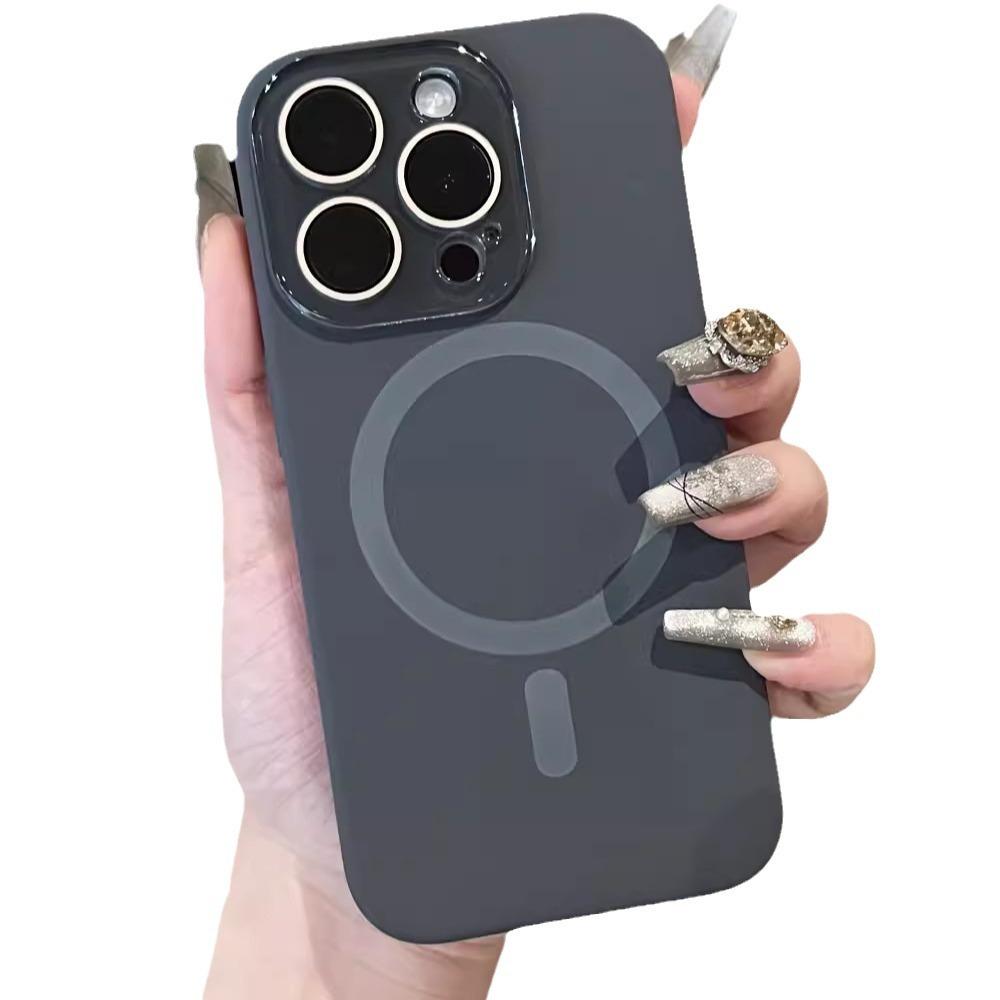 Magnetic Charging Suitable for IPhone 16 Mobile Phone Case Small Window Liquid Silicone Crystal Lens Apple 14 Protection Case