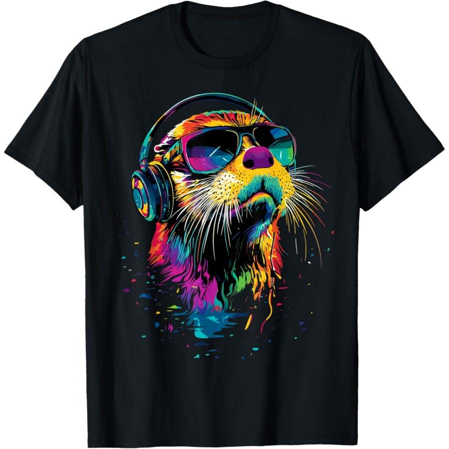 Otter with Sunglasses I Love Sea Otter Marten Cute Otter T-Shirt XXXXXL чёрный