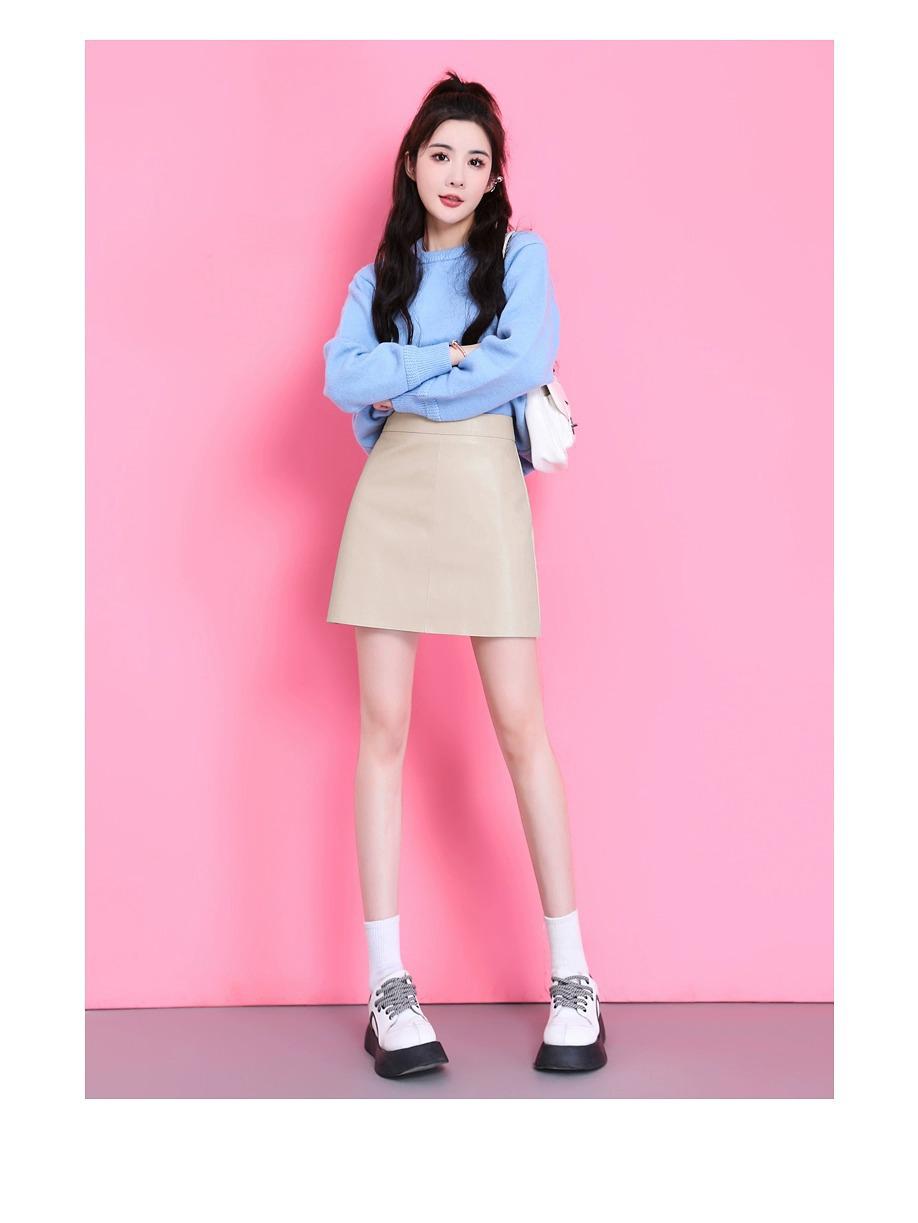 

Женская юбка-трапеция из ПУ-кожи в корейском стиле с высокой талией - Короткая, стройнящая, облегающая бедра XS абрикосовый