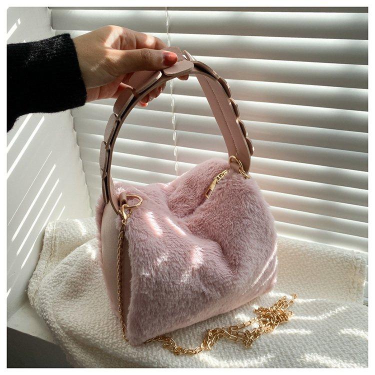 Women Luxury Fashion Faux Fur Shoulder Bag Soft Plush Bag Female Designer Solid Color Handbag Winter Ladies Tote Messenger Bag