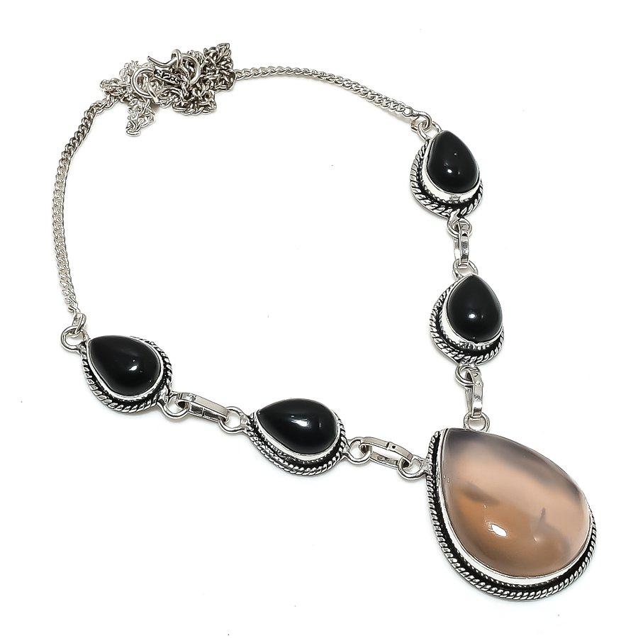 

Натуральный флюорит, оникс драгоценный камень 925 стерлинговое серебро ювелирное ожерелье 18 h4r17