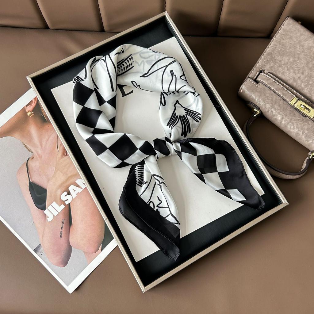 Hedvábný šátek pro ženy, módní všestranný, vysoký smysl, 70 čtverečních stop, ochrana krku, šátek, retro šátek, taška