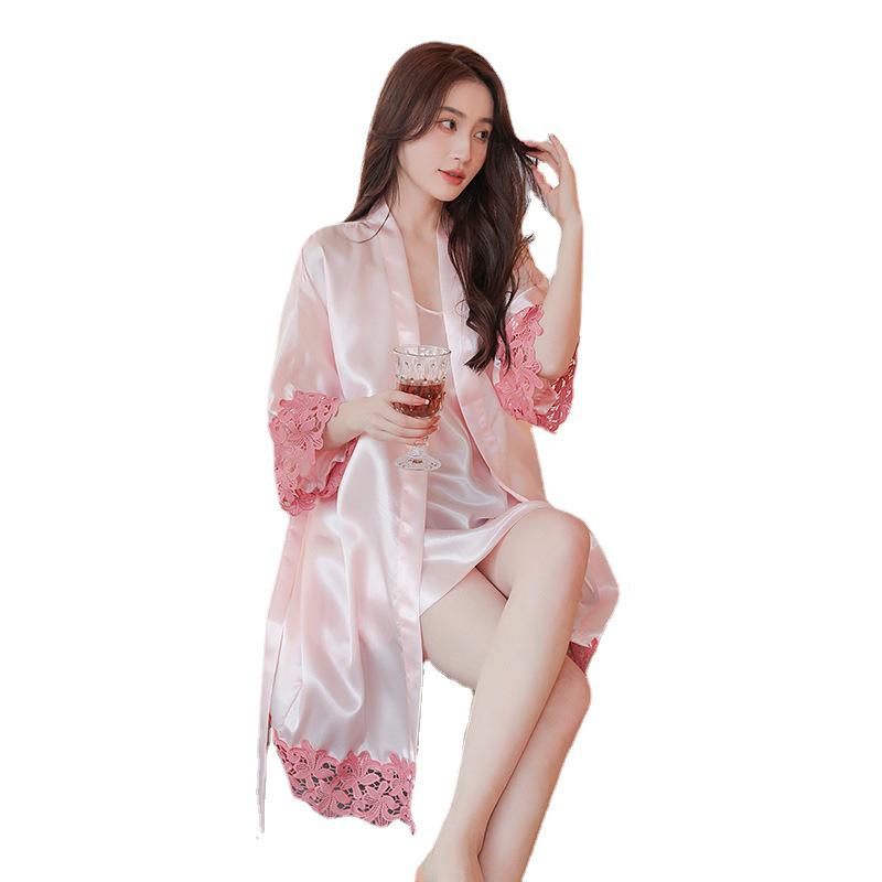 Lace Trim Red Bridal Robe for Weddings & Bridesmaids