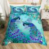 Peacock Feather Printed Decor Peacock Duvet Cover King Size Pretty Animal Pattern Bedding Set with Pillowcase for Girl Kid Adult