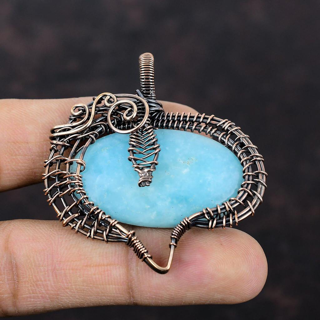 Hemimorphite Pendant Copper Wire Wrapped Pendant Hemimorphite Copper Jewelry Handmade Pendant Wire Wrapped Gemstone Jewelry Anniversary Gift