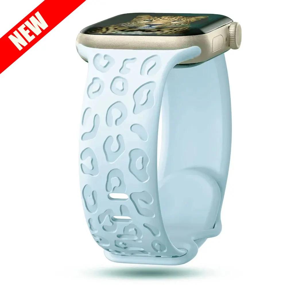 

Engraved Strap for Apple Watch Band 44mm 40mm 45mm 49mm 41mm 42mm Leopard Silicone Bracelet Iwatch Series 9 7 6 5 4 Se 8 Ultra 2 49mm-45mm-44mm-42mm