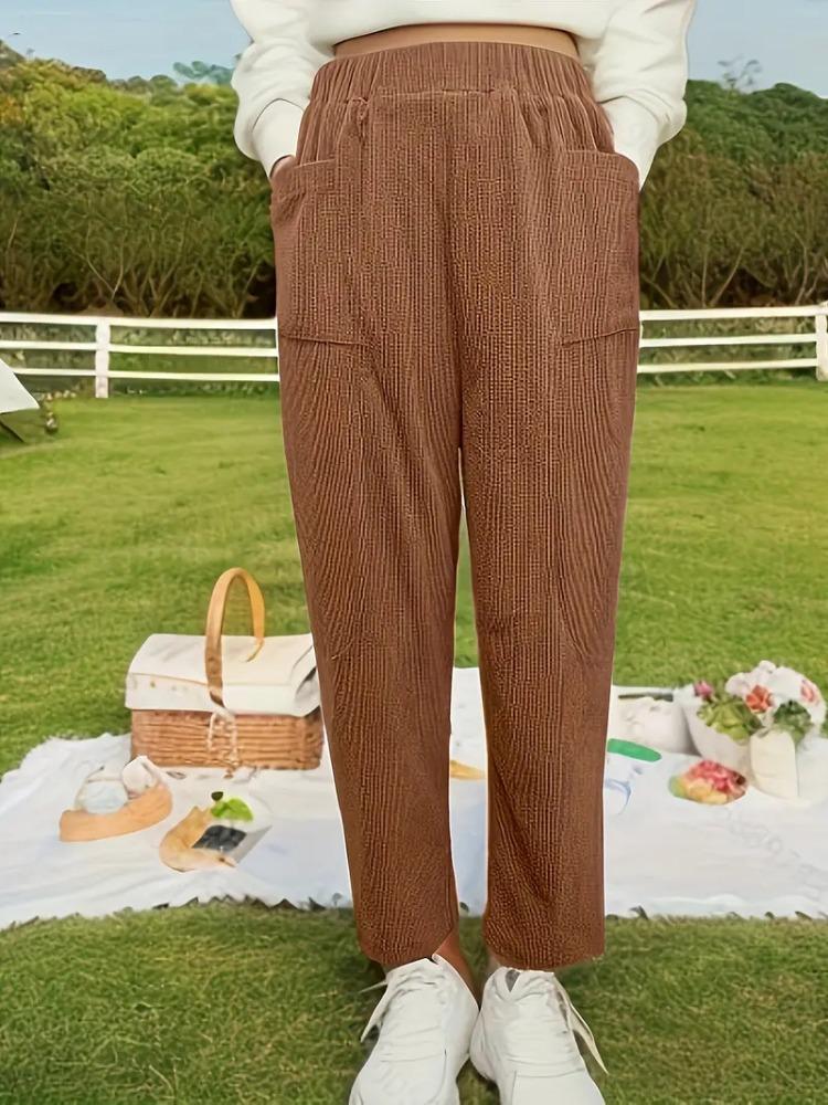 Single-layer Corduroy Harem Pants for Spring and Summer, Solid-coloured Literary and Retro Women's Loose-fitting Pocket Casual Trousers