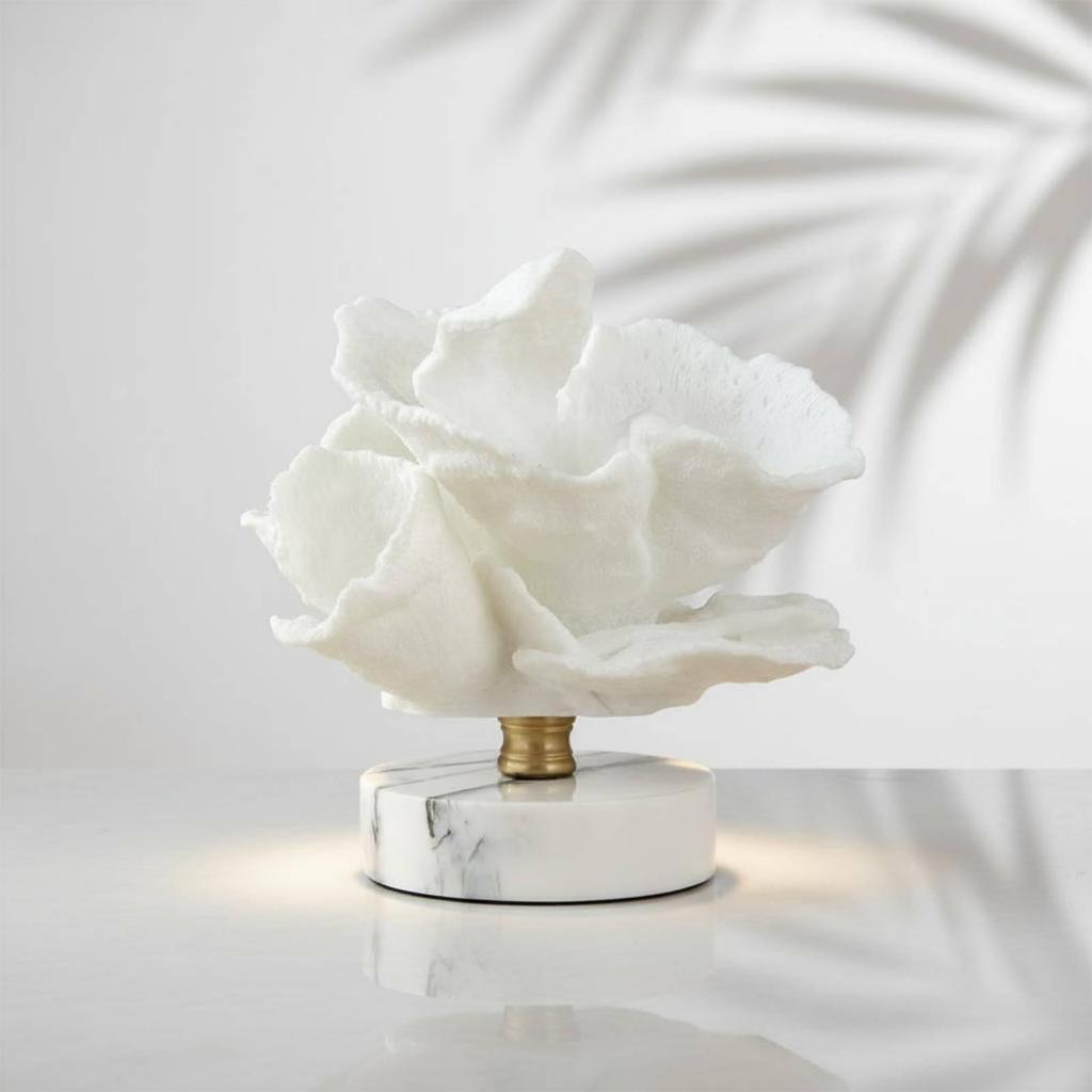 Coral Tabletop Ornament Handmade Marble Sculpture Textured for Living Room