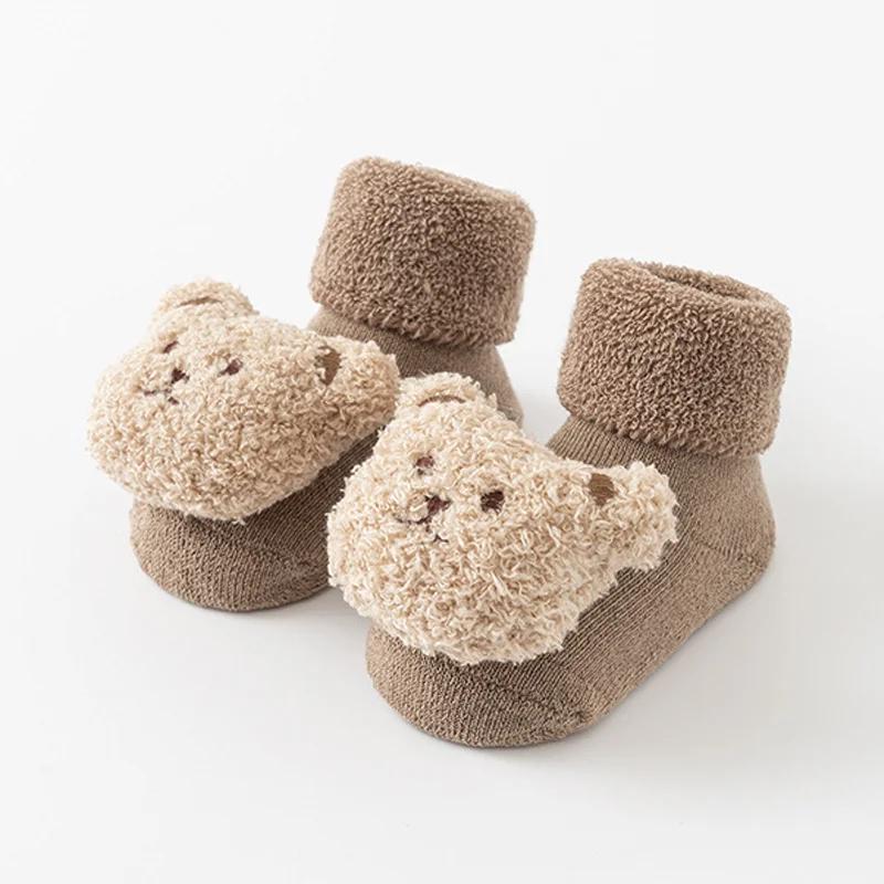 Cute Cartoon Animal Baby Socks for Boy Girl Winter Soft Cotton Bear Anti Slip Soled Newborn Toddler Sock Kids THhicken Socken