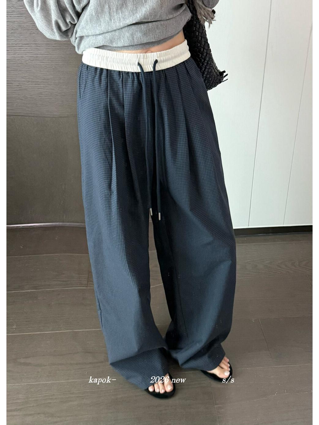 Thirteen Rows Early Spring Plaid Color Block High Waist Wide Leg Pants Small
