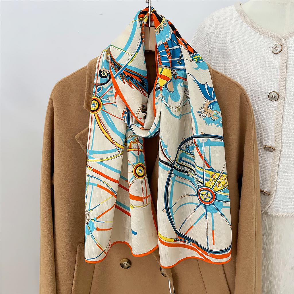 160X33Cm New Winter Thicken Silk Cashmere Scarf Women Hand Rolled Shawls Print Long Scarves Wrap Bandana Big Hijabs Female