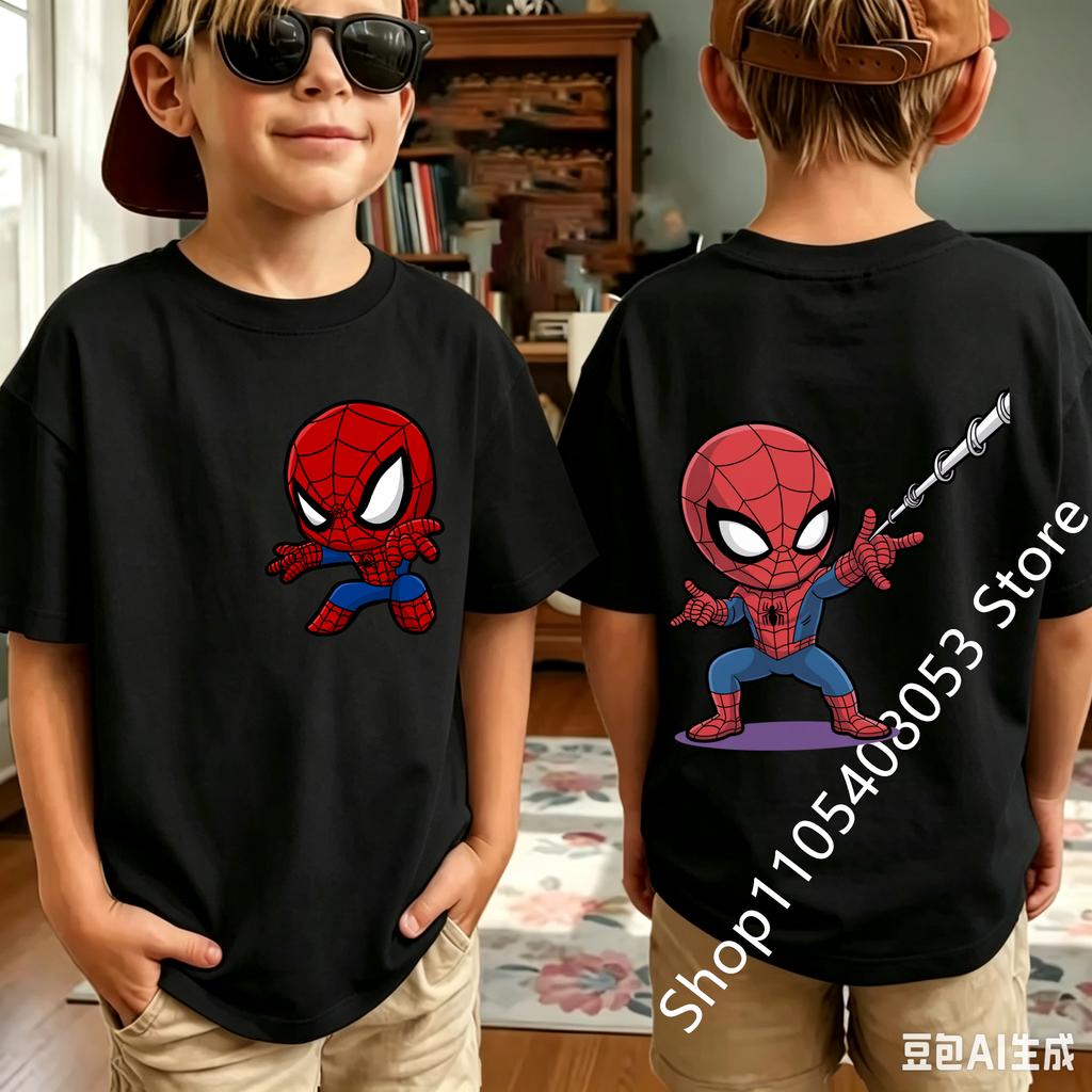 Spiders-Mans 2026 New Style Children's Pure Short-Sleeved Boys' Sport Shirt Girls' Casual Top Summer T-Shirt Cartoon Print