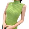 Women Bottoming Vest Solid Color Tops Collar Sleeveless Knitting Half High Slim Fit Tank Tops