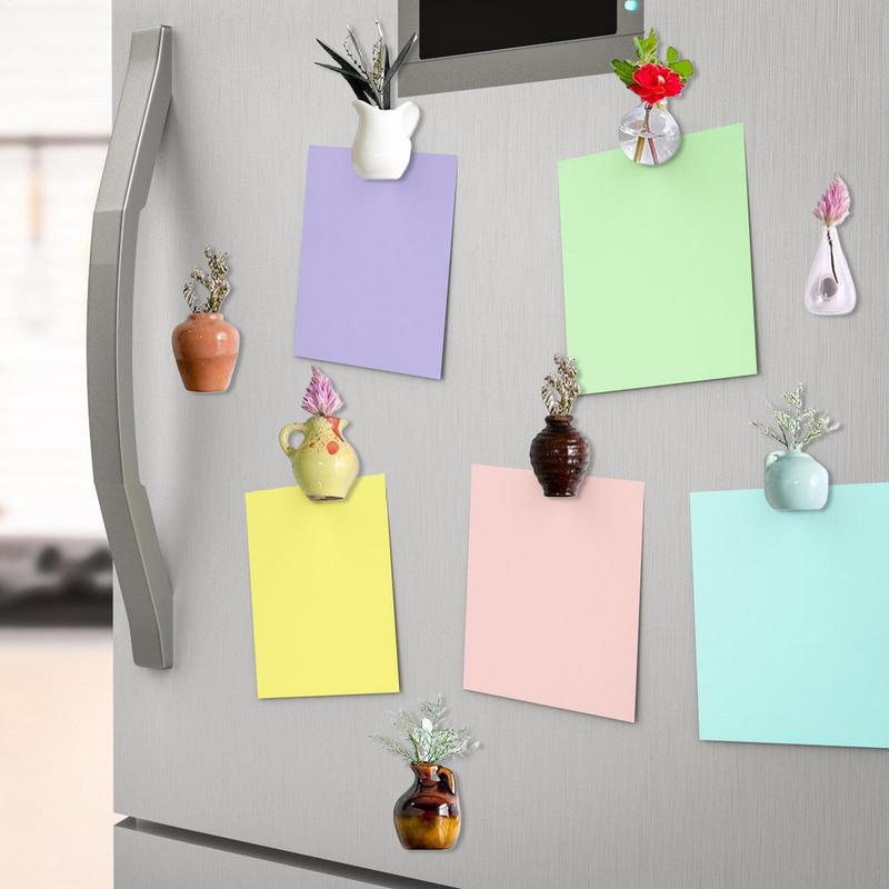 8Pcs Vase Fridge Magnets 3D Refrigerator Stickers Kitchen Office Refrigerator Decoration For Flowers Green Plant On Kitchen
