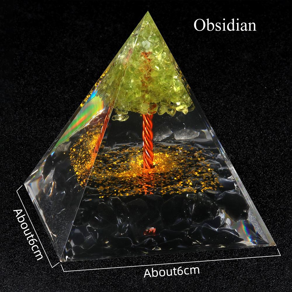 1Pc Natural Stone Chip Pyramid Ornament Decorative, Reiki Healing Crystal Furnishings, Tree of Life Pyramid  Class Desktop Home Decor Jewelry Gift