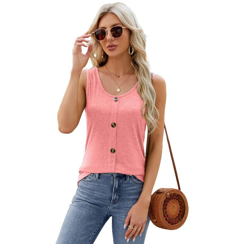 Sommer Rundhals Westen & Westen Lässig Einfarbig Knopfdekoration Kleine Weste für Damen T-Shirts Damen