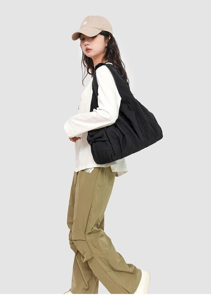 Cedar Eight Women's Multifunctional Nylon Shoulder Bag, Large Capacity, Lightweight, Perfect for Commuting, School, and More, with Side Pockets,