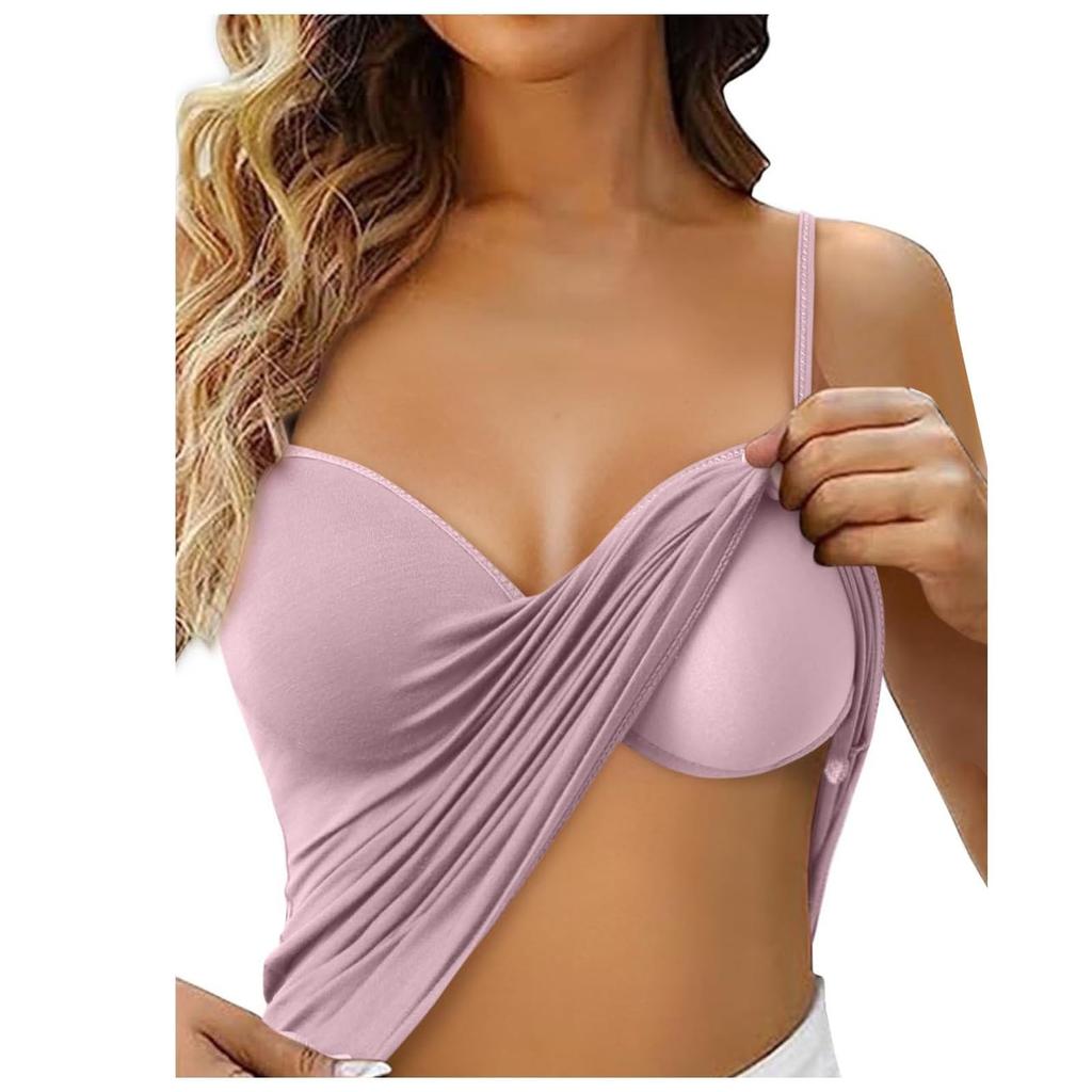 Women's  Tank Top With Integrated Bra Undershirt Adjustable Without Underwire Wide Straps Camisole Basic Cami Tanks Tops For Women