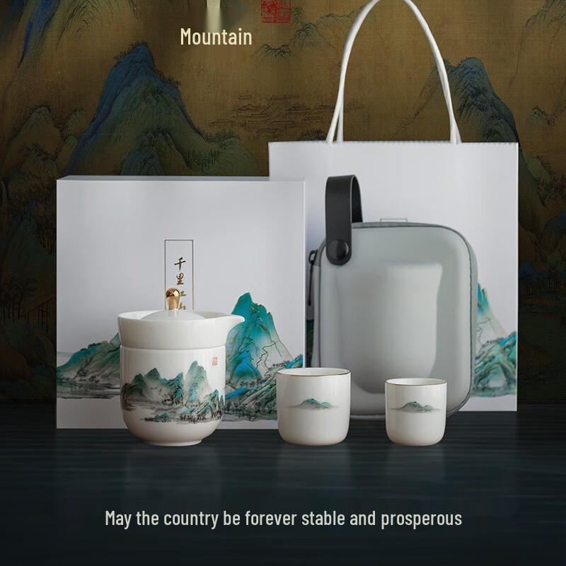 Shanyantang Thousand-Mile Rivers and Mountains Ceramic Travel Tea Set