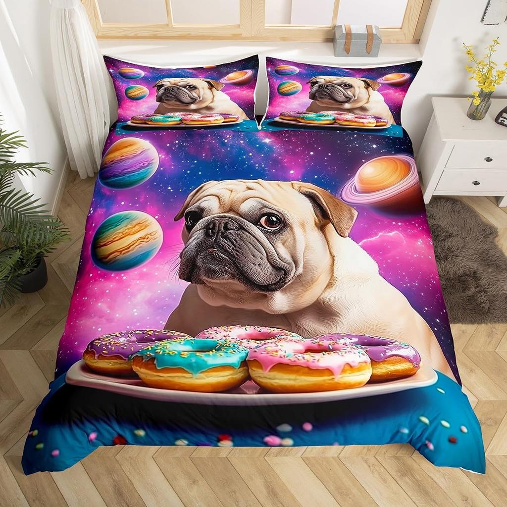 Pet Dog Duvet Cover for Kids Teen Boys Lovely Animal Theme Bedding Set Full Cute Pug Dog Print Comforter Cover with 2 Pillowcase
