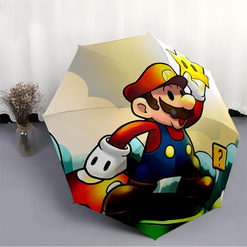 Mario Adventure Automatic Folding Cute Umbrella - Lightweight, Retractable Design with 8-Rib Durability, Perfect for Outdoor Adventures, Fas