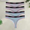 FINETOO 4PCS Women Cotton Ribbed Striped Underwear Sexy Letter Belt Thongs Comfort Stretchy Panties Girls Soft Sports Lingerie