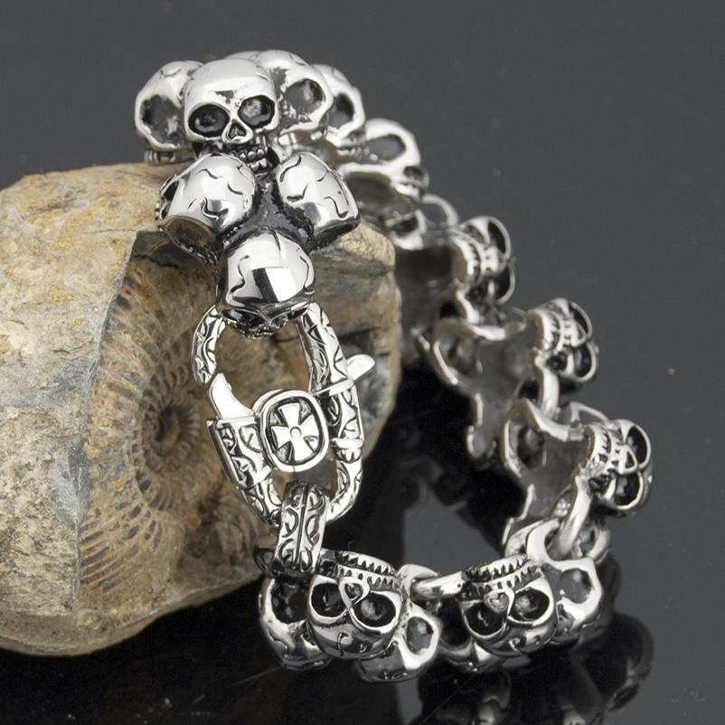 Solid Stainless Steel Death Head Bracelet Men Skull Gothic Bikers Jewelry Punk Rock Men's Bracelets & Bangles Mannen Armband