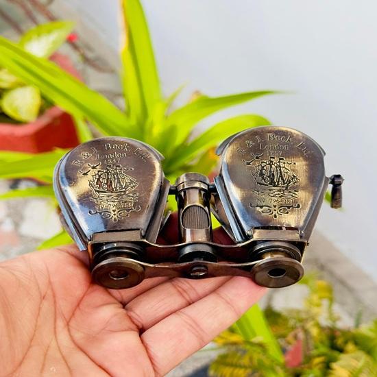 10,16 cm Mosiężna Lornetka Morska z Skórzanym Futerałem Okulary Operowe, Luneta R J Beck Londyn 1875 Prezent