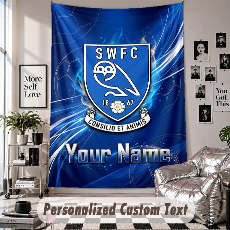Wall Hanging Tapestry With Custom Name & Text, Sheffield Wednesday FC Decorative Tapestry For Bedroom