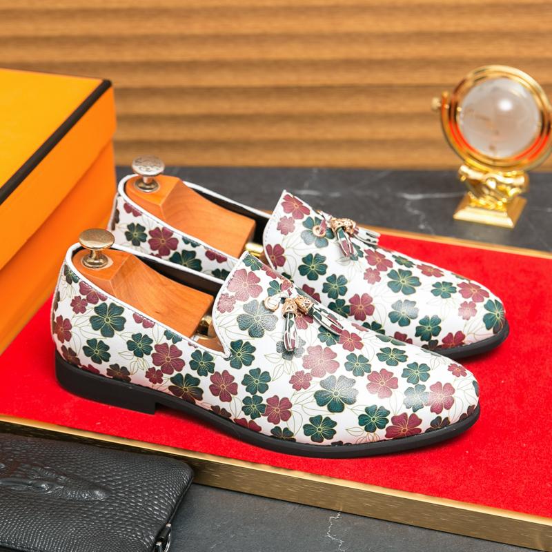 New Handmade Fashion Flower Print Men Loafers Oxfords Shoes Wedding Party Evening Shoes Male Large Size 46 Business Formal Shoes