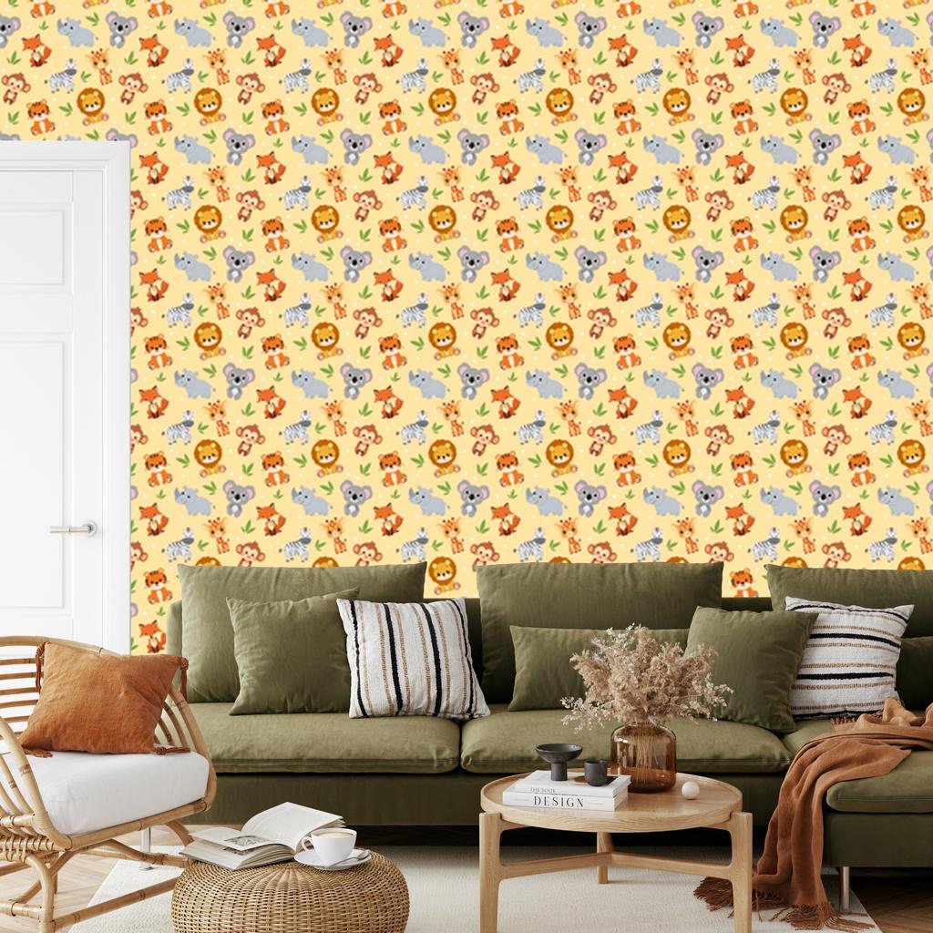 Animals Wallpaper Cream and Light Gray for Living Room and Bedroom 50x1000