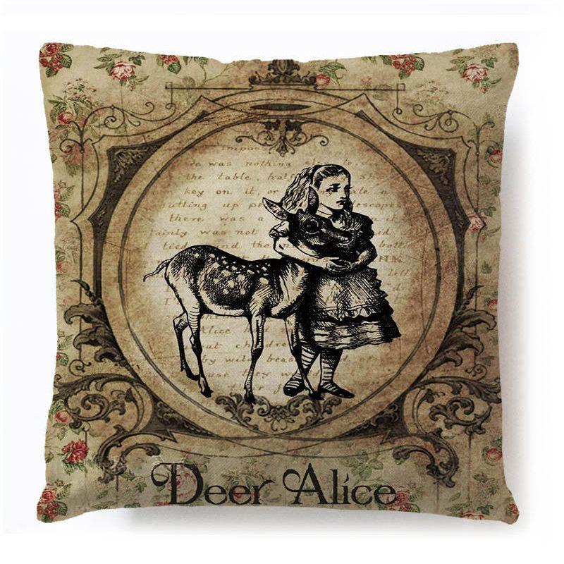 Cotton Linen Alice In Wonderland Pillow Case For A Charming Decor**