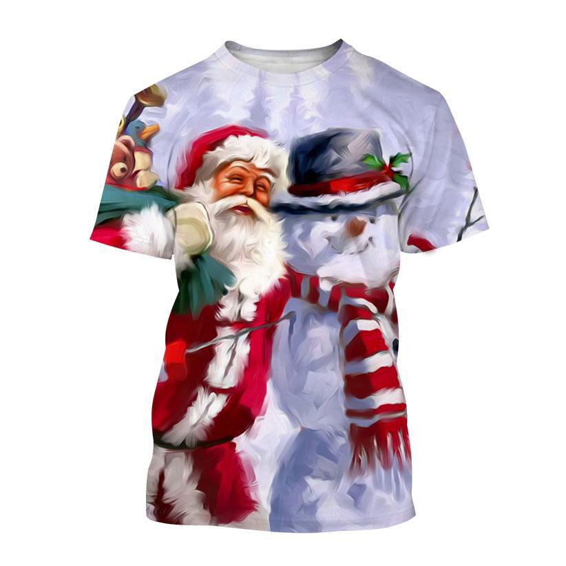 Men's Christmas Snowman 3D Printed T-shirt for Casual Holiday Parties, Creative Short Sleeves