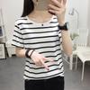 Women Striped Short Sleeve T‑Shirt Japanese Korean Casual Crew Neck Loose Summer Slim Fit Basic Top