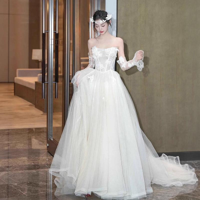 French Retro Lace Light Wedding Dress Bridal Tube Top Mori Super Fairy Small Trailing Out Dress Welcome Travel Dress Skirt