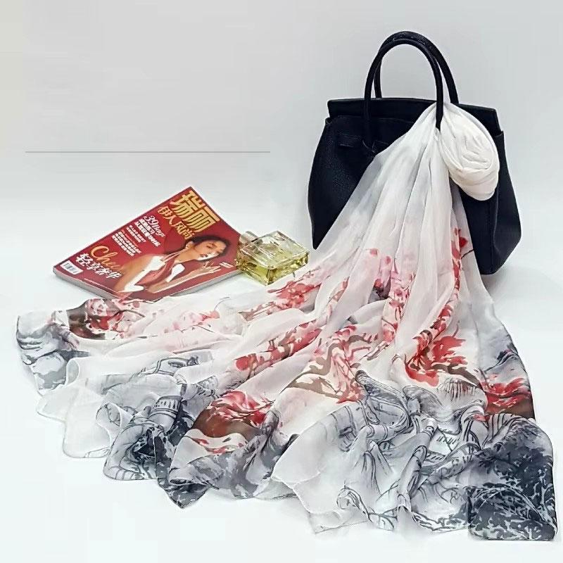 130x200cm Silk Scarf Folral Women Summer Hijab Luxury Print Sunscreen Bandana Foulard Pashmina Scarves Echarpe Shawl Large Wrap