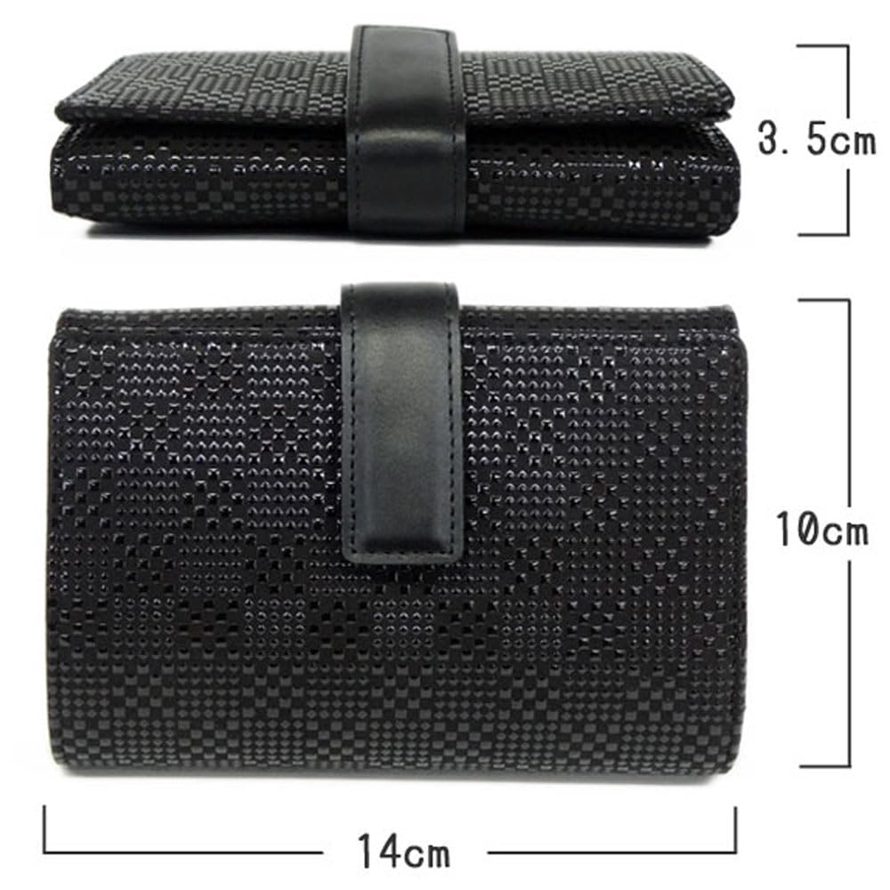 [Inden-ya] Inden Bifold Wallet 2213 Bill Compartment X Black Deerskin with Black Lacquer, Small Checkered Pattern