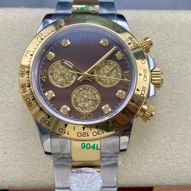 Orologio Automatico Bicolore di Lusso da Uomo Jadia Daytona Series con Quadrante Colorato Incastonato di Diamanti