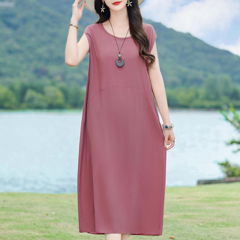 Casual Women's Dresses Summer Vintage Clothes Plus Size Sleeveless Loose Long Dress