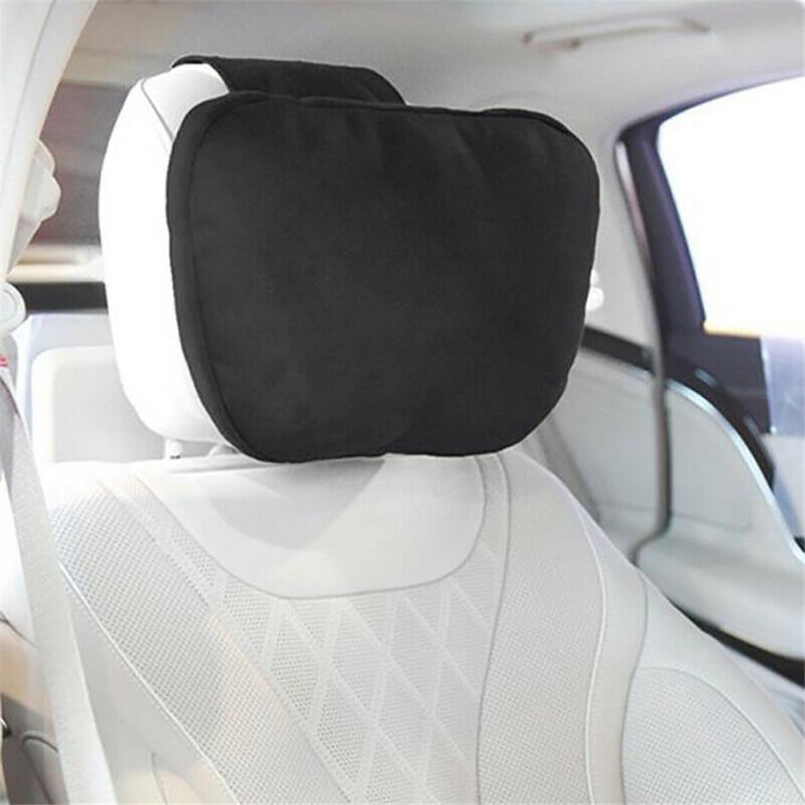 Ultra Soft Car Auto Headrest Pillow Neck Support Rest Pillow Beige Suede Fabric