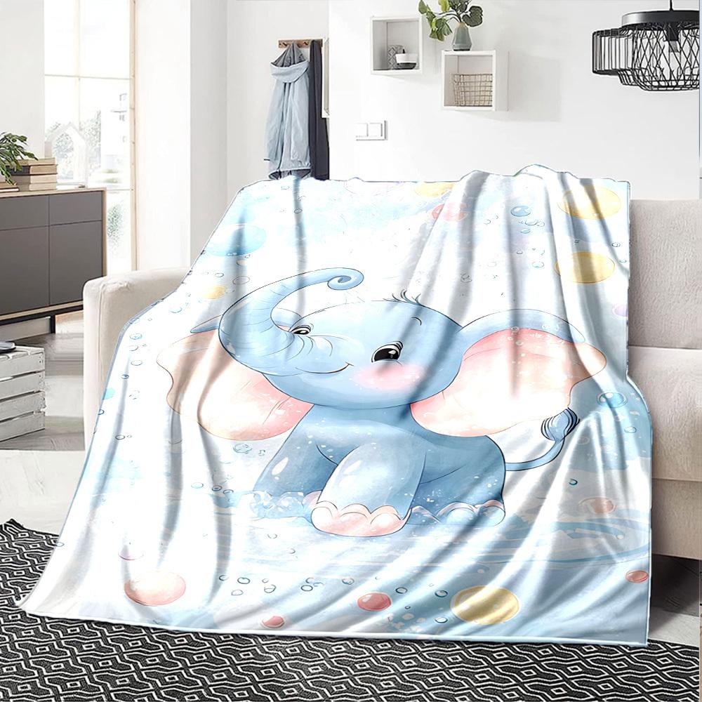 1pc Elephant Name Blanket Lightweight Flannel Throw for Sofa Bed Travel Camping Livingroom Office Couch Chair