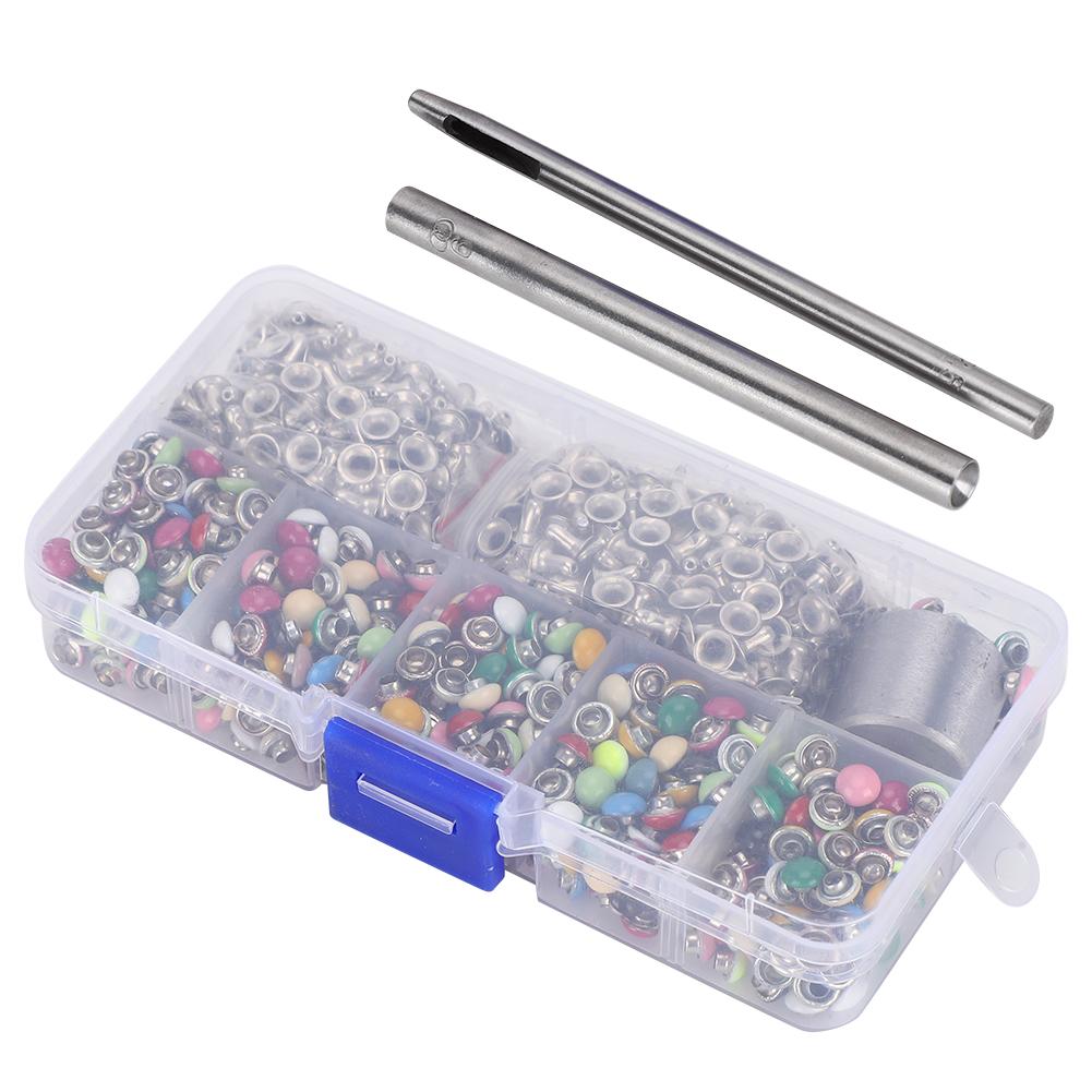 380 Set Round Mushroom Rivets Brass Color LeatherBeltHandbag Decor DIY Tool Box 6mm