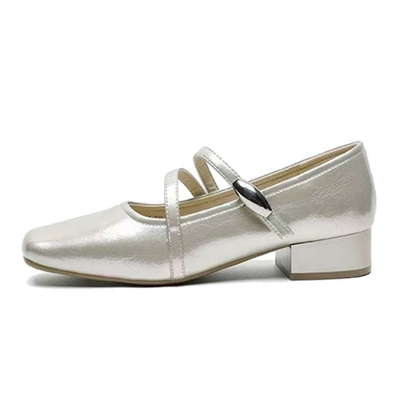 Mary Jane Shoes Women's New Spring and Autumn Versatile Small Heels Soft Sole Not Tired Feet French Temperament Champagne Single Shoes