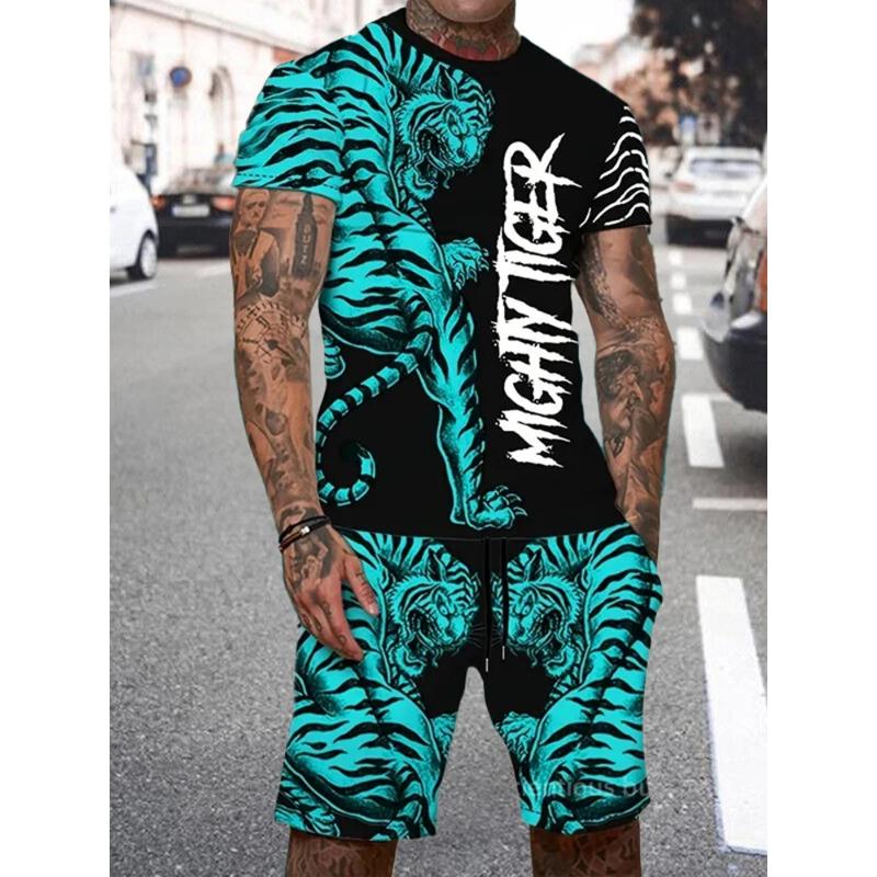 New Men's Summer Casual Everyday Short Sleeve and Shorts Set Cool The Lion King Print T-Shirt and Drawstring Short Set Men's Set