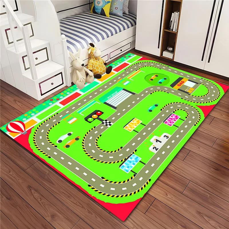 3D-Druck Kinderspielmatte Stadtverkehrskarte Großer Flächenteppich Teppich für Wohnzimmer Schlafzimmer Kinder Spielen Rutschfeste Bodendekormatte Geschenk