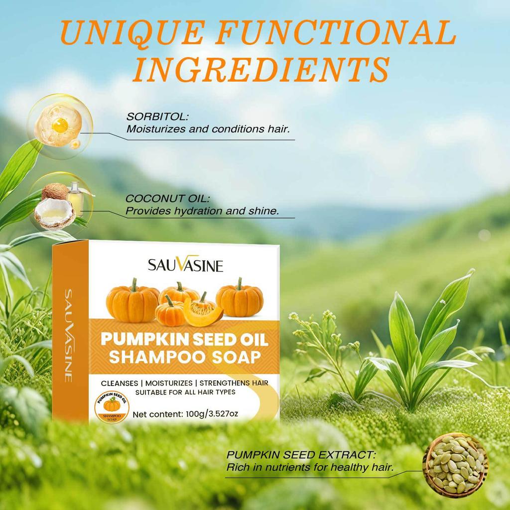 SAUVASINE Pumpkin Seed Oil Shampoo Bar Cleansing Hair Care Anti-Frizz