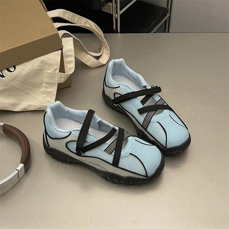 Ballet Style Summer Thick Heel Casual Sports Deqin Shoes Women's Open Toe Breathable Mary Jane Striped Pattern Synthetic Leather