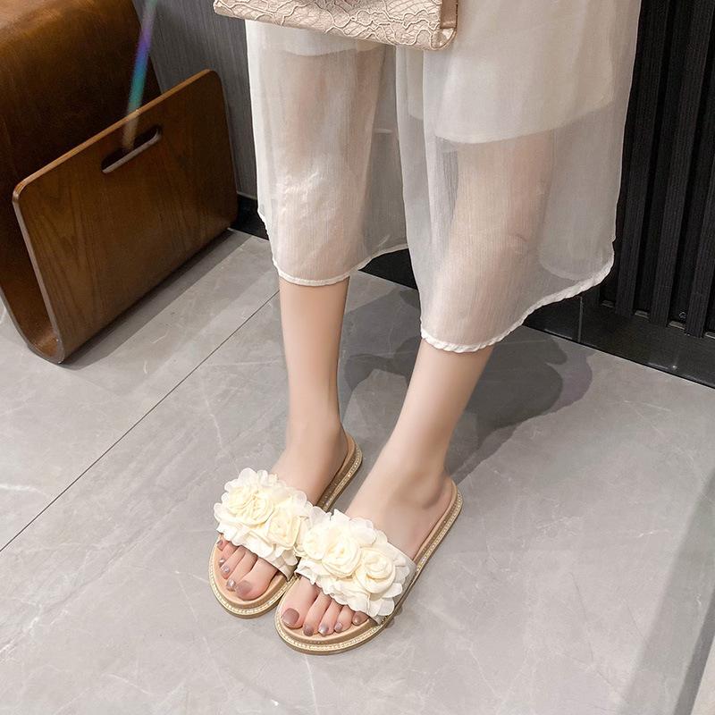 Slippers Women's Summer Outer Wear New Flowers with Skirts High-end Thick Bottom One-word Drag Large Size