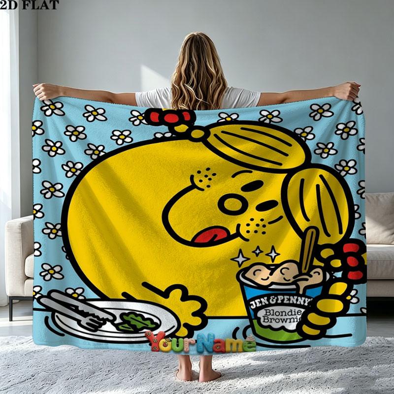 1PC Mr. Men Little Miss Custom Name Patterned Flannel Blanket Suitable For All Seasons for Home Decor Warmth and Comfort Gifts Holiday Present