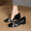 A New Style of Women's Soft-leather Single Shoes with A Square Toe and Thick Heel, Which Are Versatile and Fashionable
